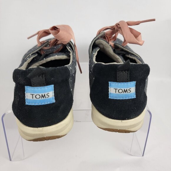 Toms Del Rey Polka Dot Blue Chambray Lace Up Tennis Shoes Womens 10 Preppy - Picture 5 of 7